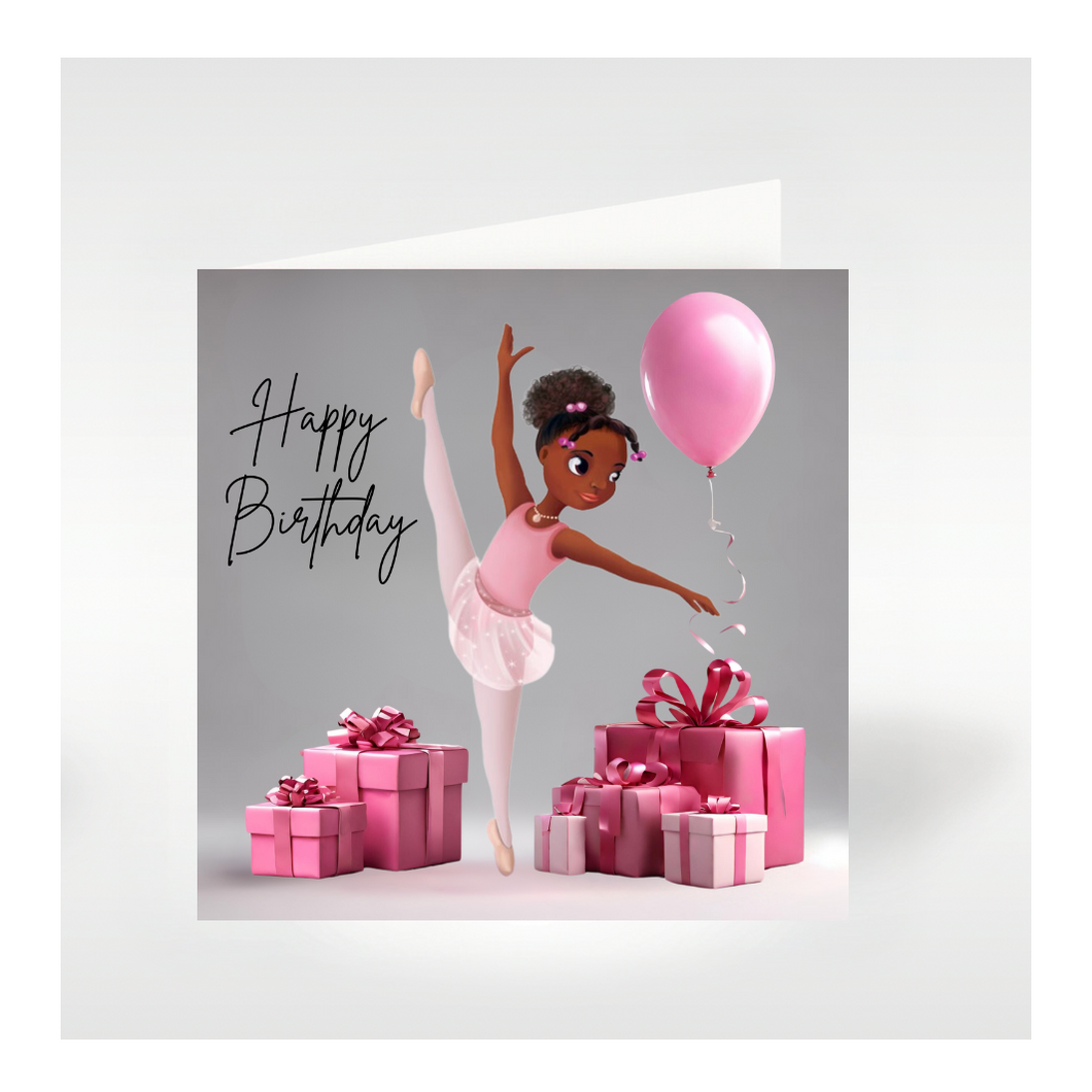 Nia Ballerina Birthday Card - Arabesque Ballet Pose | Black Ballerina Birthday Greeting Card