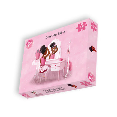 Jigsaw Puzzle with a colourful design of a black ballerina sitting at a dressing table.